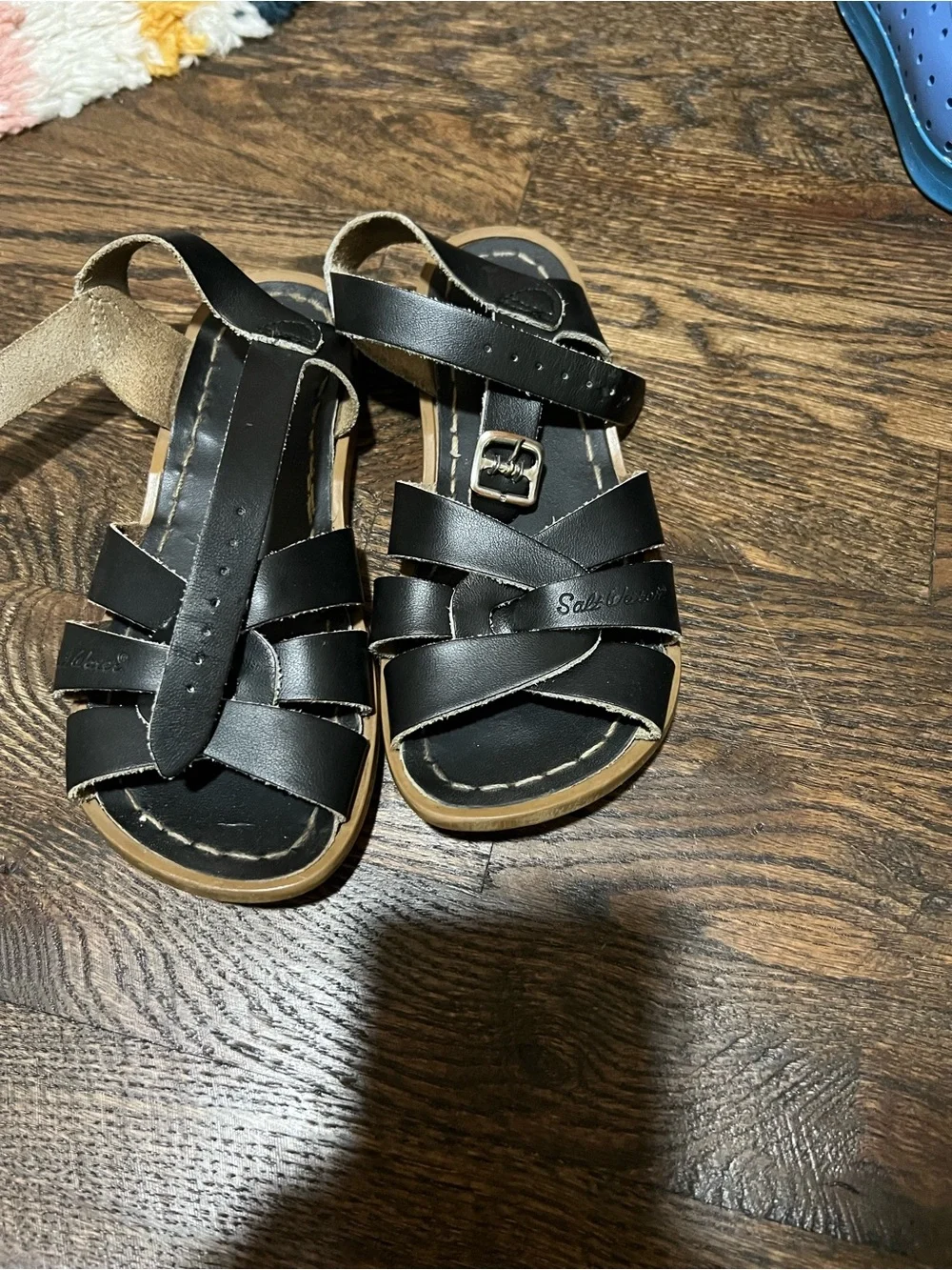 Salt Water Sandals Black Leather Girls Size 1